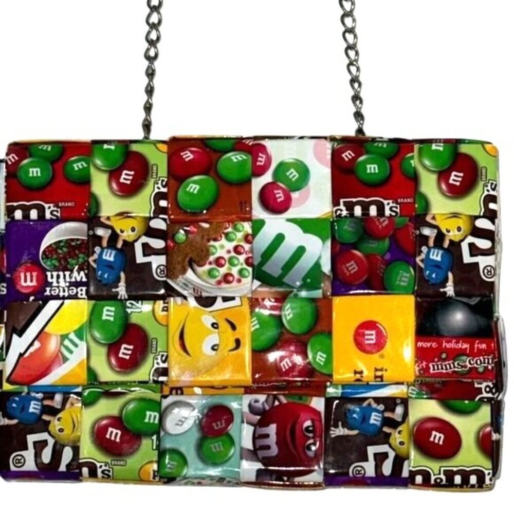 Handmade M&Ms Candy Wrapper Crossbody Bag With Chain Strap - Picture 5 of 10